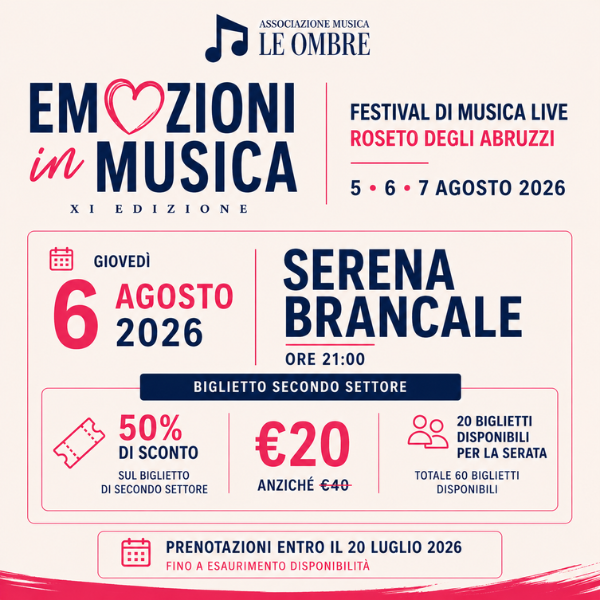 "Emozioni in Musica" 2026 🎤 Giovedì 6 agosto 2026 Serena Brancale