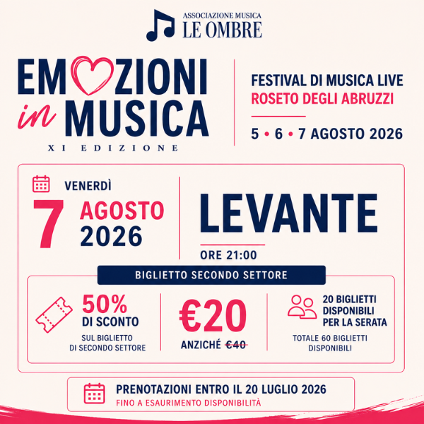 "Emozioni in Musica" 2026 🎤 Venerdì 7 agosto 2026 Levante